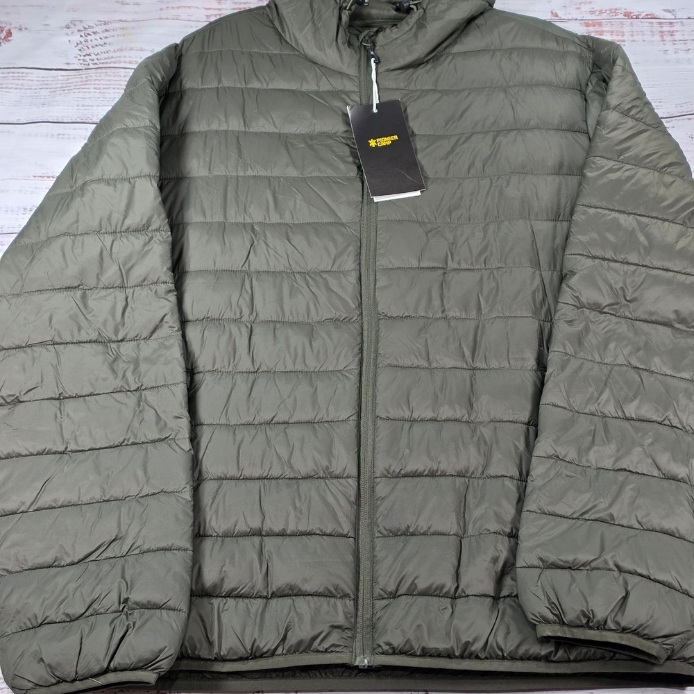Pioneer Camp Puffer Jacket Men XXL Military Green NWT Packable Hooded Full Zip